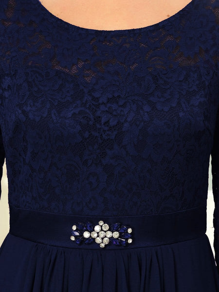 Elegant Long Sleeve Lace Mother Dress with Floral Details