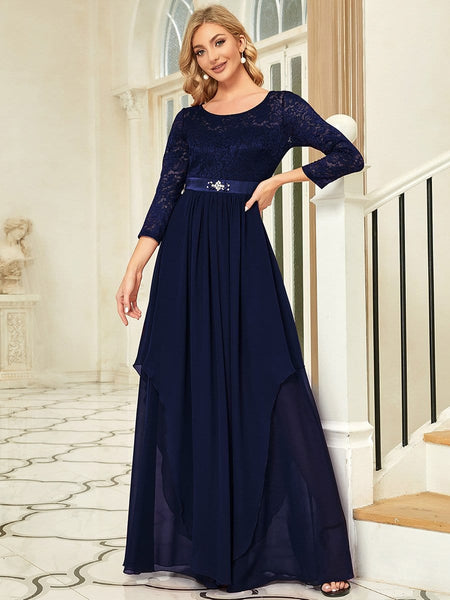 Elegant Long Sleeve Lace Mother Dress with Floral Details