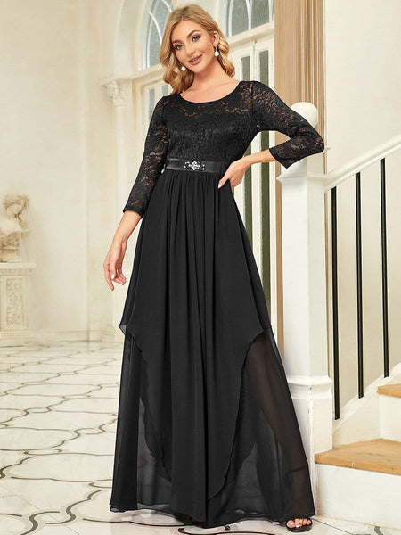 Elegant Long Sleeve Lace Mother Dress with Floral Details