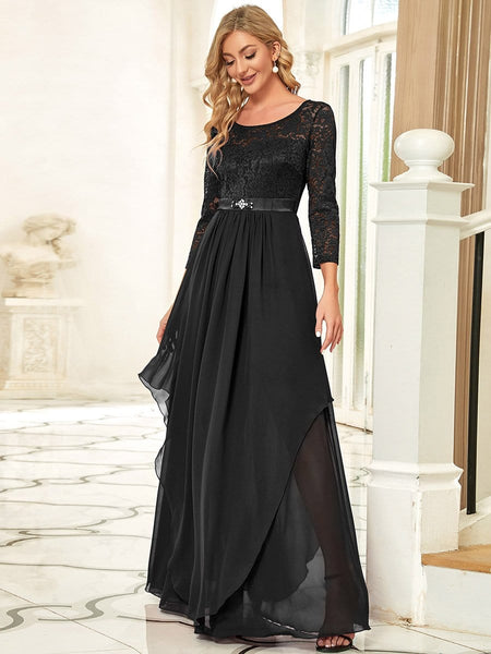 Elegant Long Sleeve Lace Mother Dress with Floral Details