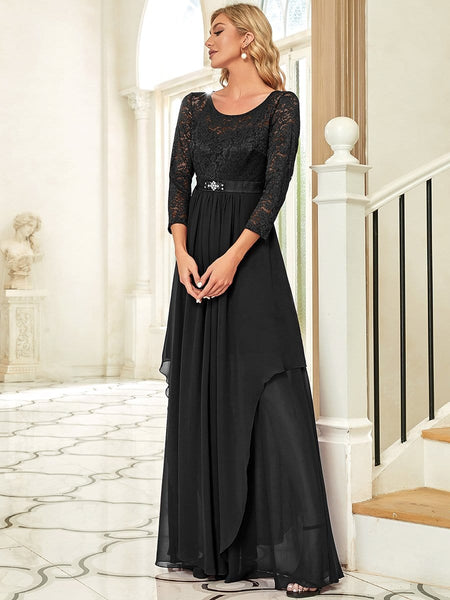 Elegant Long Sleeve Lace Mother Dress with Floral Details