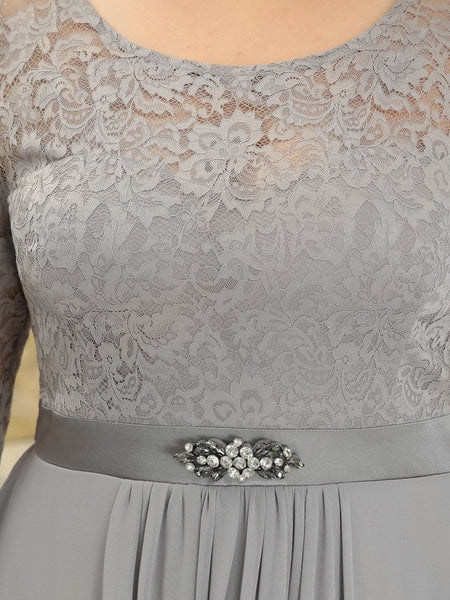 Elegant Long Sleeve Lace Mother Dress with Floral Details