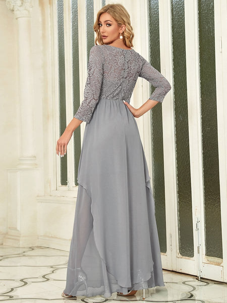 Elegant Long Sleeve Lace Mother Dress with Floral Details