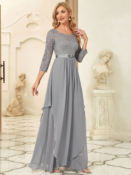Elegant Long Sleeve Lace Mother Dress with Floral Details