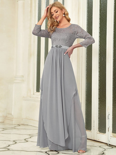 Elegant Long Sleeve Lace Mother Dress with Floral Details