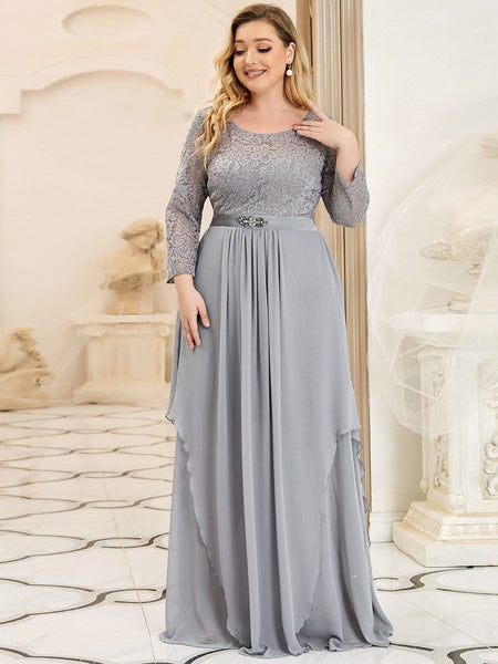 Elegant Long Sleeve Lace Mother Dress with Floral Details