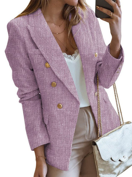 Women's Textured Double-Breasted Gold Button Tailored Blazer