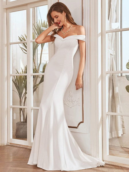 Elegant Off Shoulder Fishtail Wedding Gown