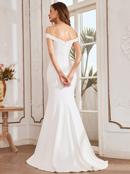 Elegant Off Shoulder Fishtail Wedding Gown