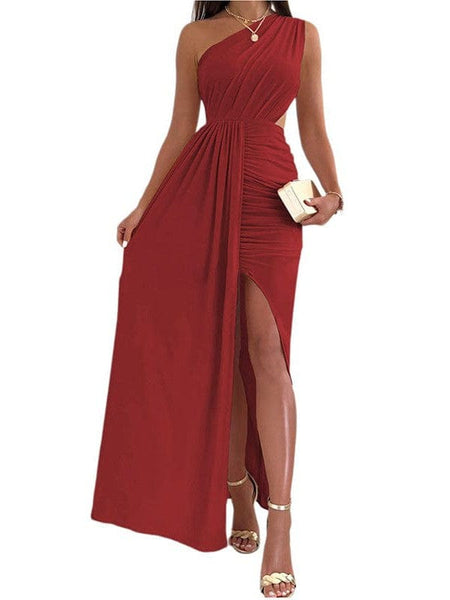 Women's Elegant One Shoulder Colorblock A Line Prom Dress