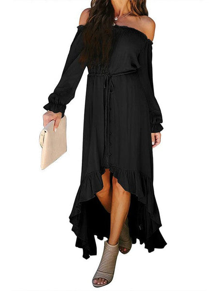 Elegant One-Shoulder Slimming Long Dress With Pleated Skirt