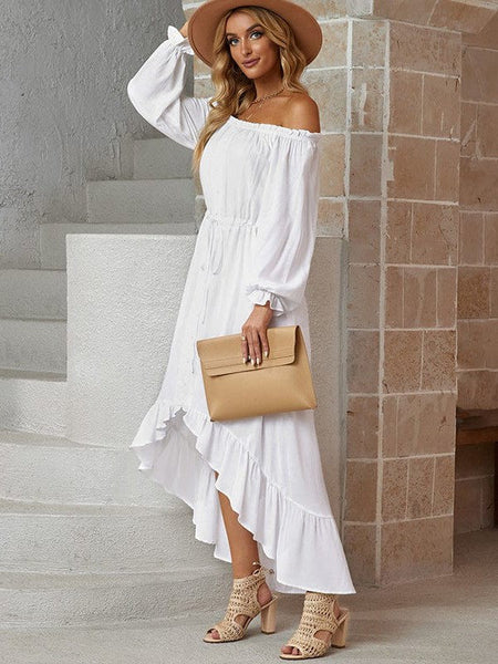 Elegant One-Shoulder Slimming Long Dress With Pleated Skirt