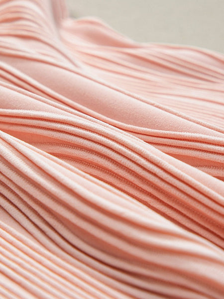 Elegant Pink Wavy Textured Short Sleeve Blouse