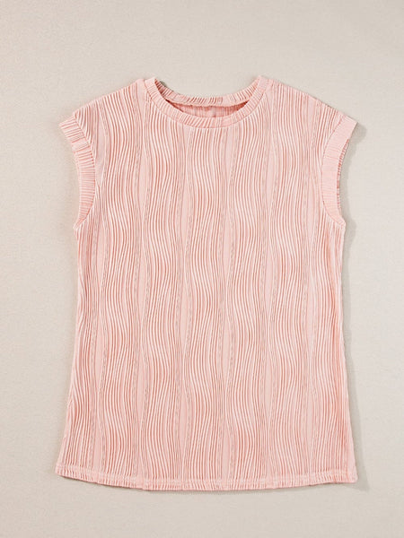 Elegant Pink Wavy Textured Short Sleeve Blouse