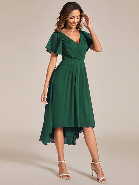 Pleated Chiffon High-Low Dress