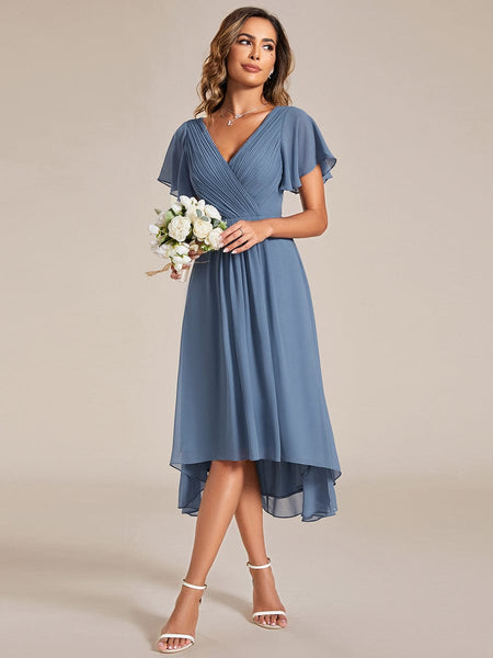 Pleated Chiffon High-Low Dress