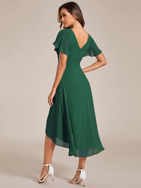 Pleated Chiffon High-Low Dress