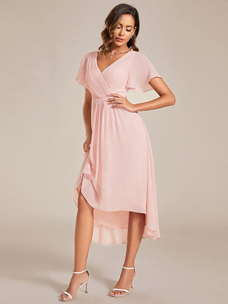 Pleated Chiffon High-Low Dress