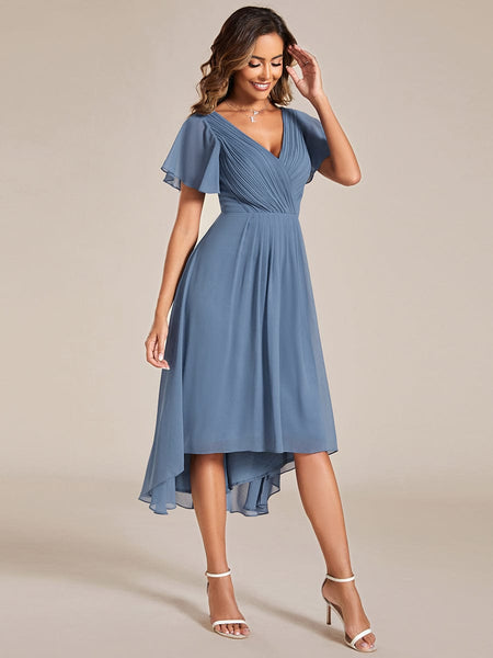 Pleated Chiffon High-Low Dress
