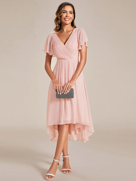 Pleated Chiffon High-Low Dress