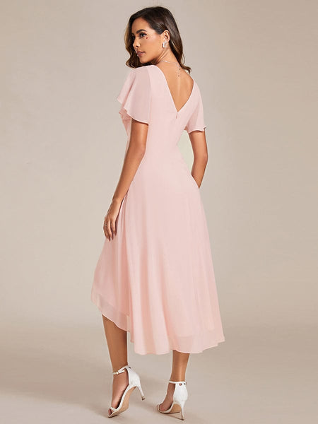 Pleated Chiffon High-Low Dress