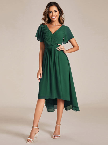 Pleated Chiffon High-Low Dress