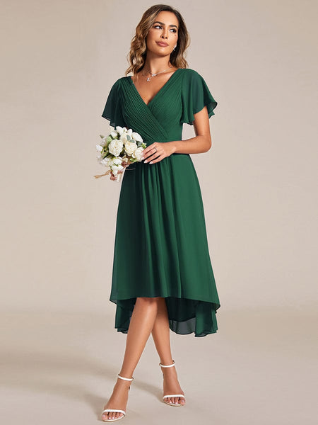 Pleated Chiffon High-Low Dress