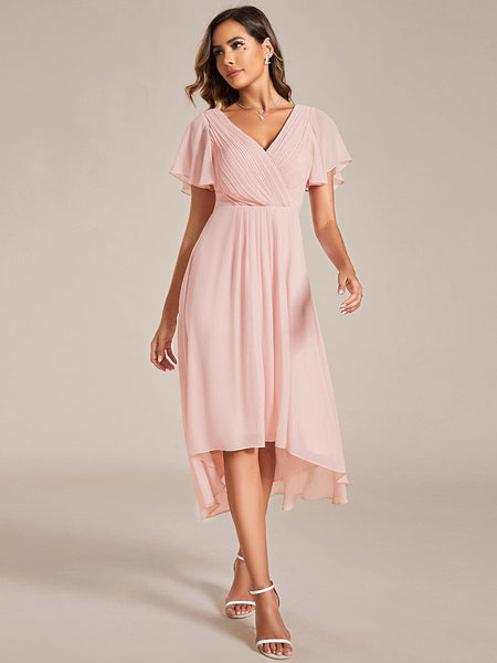 Pleated Chiffon High-Low Dress