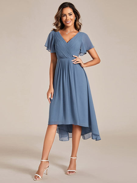 Pleated Chiffon High-Low Dress