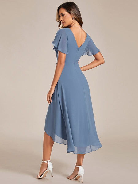 Pleated Chiffon High-Low Dress