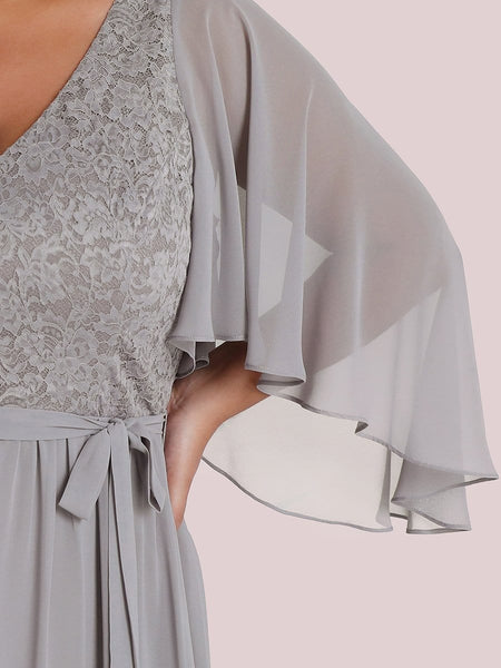 Elegant Plus Size Deep V Neck Lace Evening Gown