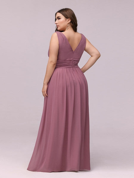 Chic V-Neck Chiffon Evening Gown for Plus Size Ladies