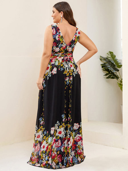 Chic V-Neck Chiffon Evening Gown for Plus Size Ladies