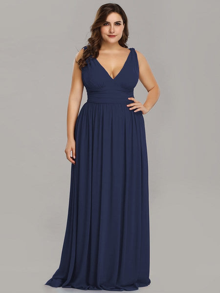 Chic V-Neck Chiffon Evening Gown for Plus Size Ladies