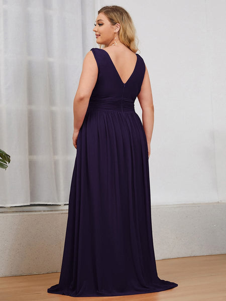 Chic V-Neck Chiffon Evening Gown for Plus Size Ladies