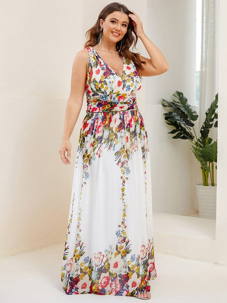 Chic V-Neck Chiffon Evening Gown for Plus Size Ladies