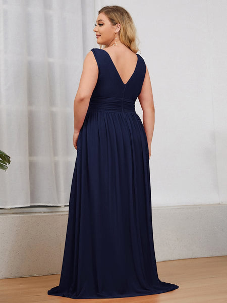 Chic V-Neck Chiffon Evening Gown for Plus Size Ladies