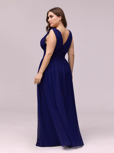 Chic V-Neck Chiffon Evening Gown for Plus Size Ladies