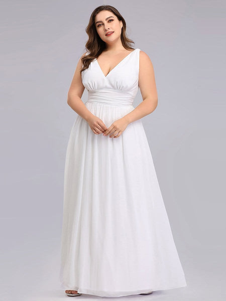 Chic V-Neck Chiffon Evening Gown for Plus Size Ladies