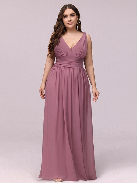 Chic V-Neck Chiffon Evening Gown for Plus Size Ladies