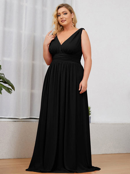 Chic V-Neck Chiffon Evening Gown for Plus Size Ladies