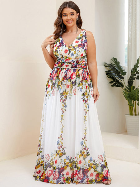 Chic V-Neck Chiffon Evening Gown for Plus Size Ladies