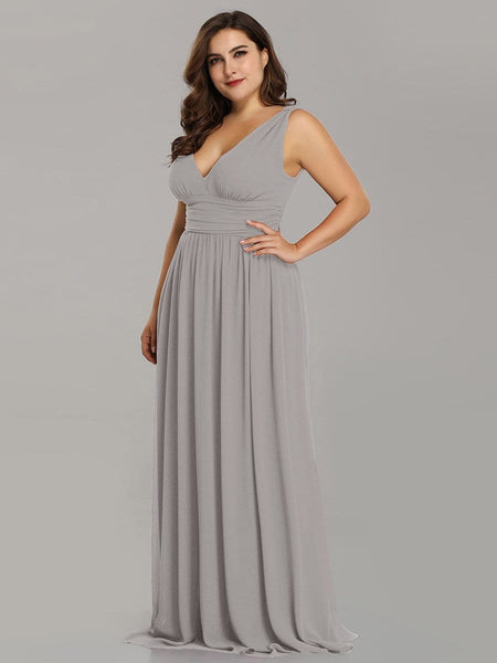 Chic V-Neck Chiffon Evening Gown for Plus Size Ladies