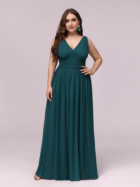 Chic V-Neck Chiffon Evening Gown for Plus Size Ladies