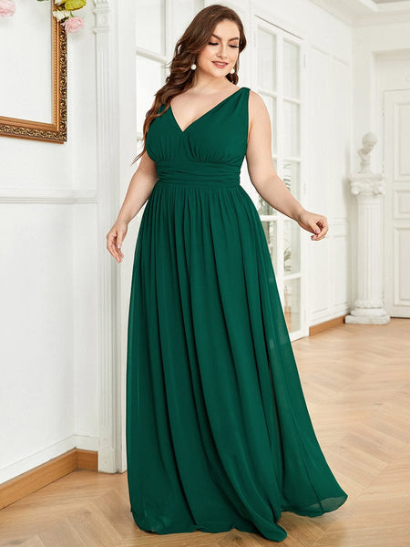 Chic V-Neck Chiffon Evening Gown for Plus Size Ladies