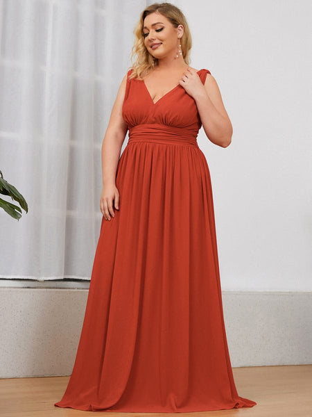 Chic V-Neck Chiffon Evening Gown for Plus Size Ladies