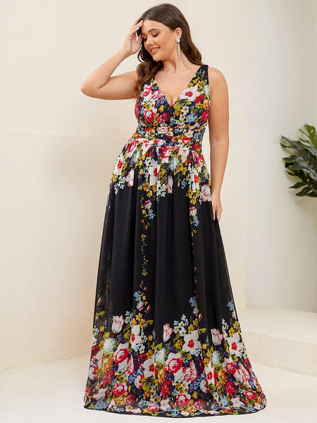 Chic V-Neck Chiffon Evening Gown for Plus Size Ladies