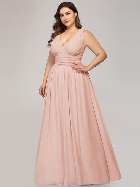 Chic V-Neck Chiffon Evening Gown for Plus Size Ladies