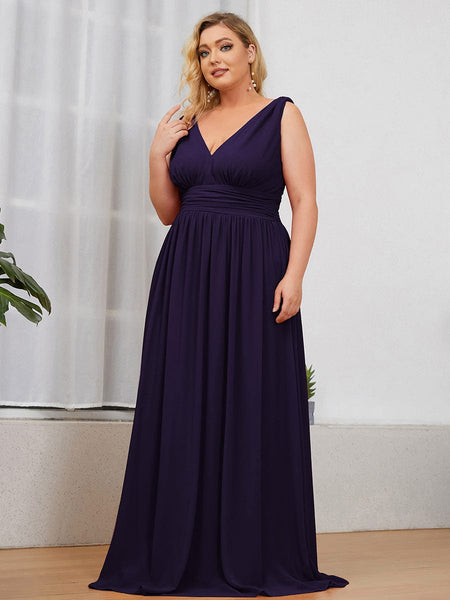 Chic V-Neck Chiffon Evening Gown for Plus Size Ladies