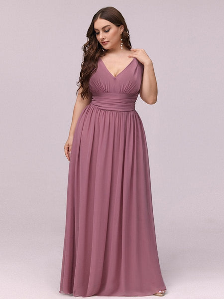 Chic V-Neck Chiffon Evening Gown for Plus Size Ladies